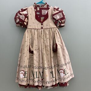 VTG Daisy Kingdom Dress Girls 4 Red Ivory Apron Santa Christmas NOEL 90s USA